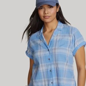 Eddie Bauer Light Blue Plaid Button-Down Shirt